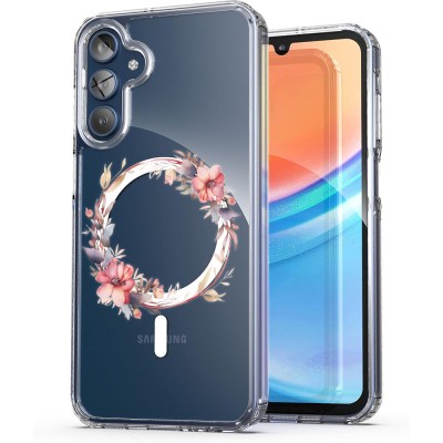 Husa pentru samsung galaxy a15 4g, atasare magnetica, magsafe, pink wreath 8, clear foto