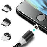 Cablu USB A-micro+LGT+tip C t-t 1.0m cap magnetic