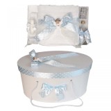 Set trusou botez si cutie trusou, Ingeras, fundita bleu cu buline, Denikos&reg; 19