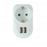 Cumpara ieftin Adaptor priza Schuko cu 2xUSB, 21906, 5V 3.4A, 3680W, 250V 16A, alb, Diversi Producatori