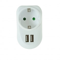 Adaptor priza Schuko cu 2xUSB, 21906, 5V 3.4A, 3680W, 250V 16A, alb