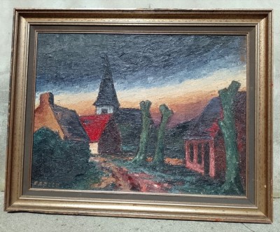 Ulei pe p&amp;acirc;nză o lucrare de dimensiuni mari executată &amp;icirc;n cuțit foto