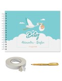 Set Album foto / GuestBook pentru botez baieti, model 2, personalizabil, A4 landscape, pix si dubluadeziv inclus, 3 piese, accesoriu nunta