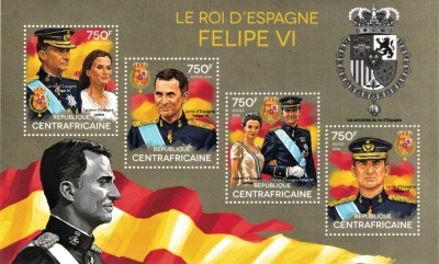AFRICA CENTRALA 2014 - Regele Spaniei, Felipe VI /set complet - colita + bloc MNH (2 imagini) foto