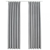 Draperii opace cu carlige, 2 buc., gri, 140 x 225 cm
