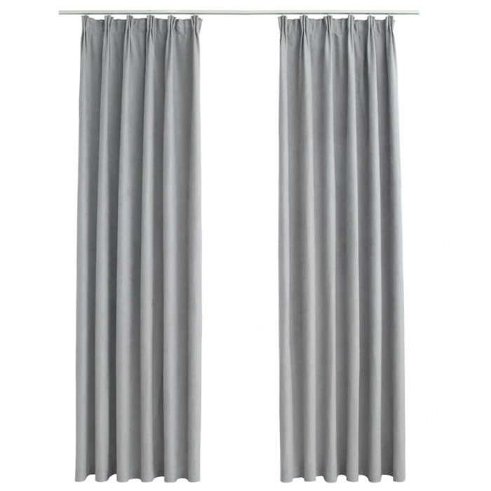 Draperii opace cu carlige, 2 buc., gri, 140 x 175 cm