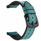 Curea hibrid piele-silicon, compatibila cu Fossil Sport Smartwatch 43mm, Telescoape QR, 22mm, Spring Green
