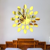 Ceas Decorativ Sticker, Fara Zgomot, Floare, 400 mm x 400 mm, Auriu