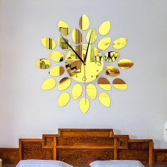 Ceas Decorativ Sticker, Fara Zgomot, Floare, 400 mm x 400 mm, Auriu
