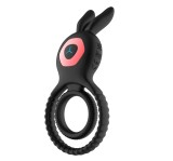 Inel Dublu de Penis Bunny Ring, 10 Moduri Vibratii, Silicon, Negru, Guilty Toys