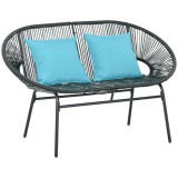 Outsunny Bancă de grădină cu 2 locuri din metal și sfoară din rășină cu 2 perne - dim. 132L x 72l x 83&Icirc; cm - negru | Aosom Romania