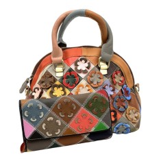 Set Cadou Dama Geanta + Portofel , Florescence Retro Collection, Made in Italy, Piele Naturala