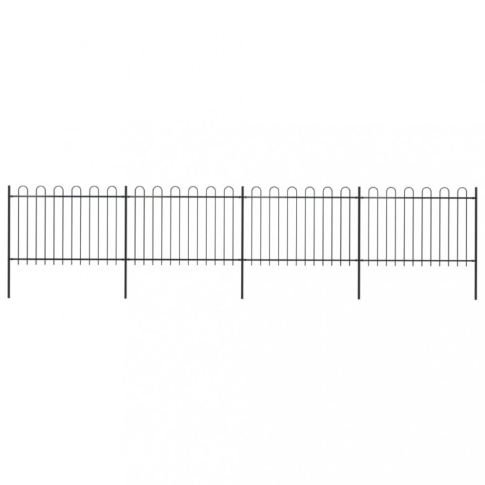 vidaXL Gard de grădină cu v&acirc;rf curbat, negru, 6,8 x 1,2 m, oțel