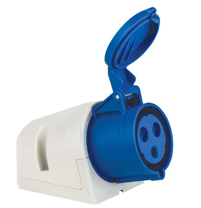 Priza industriala CEE monofazica aplicata albastra 3 poli 6h 32A 230V 50 60Hz IP44