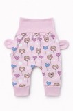 Pantaloni bebe roz cu ursuleti si inimioare - bumbac (Marime Disponibila: 0-3