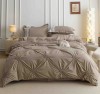 Lenjerie pat dublu cu pliuri si inimi brodate,bumbac finet,6 piese,maro-A855, Jojo Home