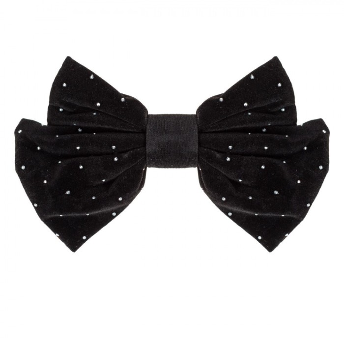 Clamă păr, Crăciun, Fundiță Catifelată, Strass, 16 cm, Negru