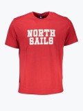 Cumpara ieftin Tricou barbati cu decolteu la baza gatului si imprimeu cu logo rosu, S