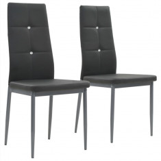 vidaXL Scaune de bucătărie, 2 buc., gri, piele ecologică 246185