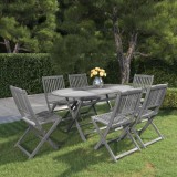 Cumpara ieftin Set mobilier de grădină, 7 piese, gri, lemn masiv de acacia