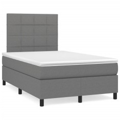 vidaXL Pat box spring cu saltea, gri &icirc;nchis, 120x190 cm, textil 3269882