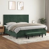 VidaXL Pat box spring cu saltea, verde &icirc;nchis, 200x200 cm, catifea