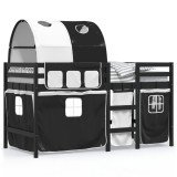 Cumpara ieftin Pat etajat de copii cu tunel alb/negru 90x200 cm lemn masiv pin