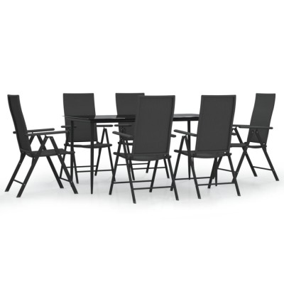 Set mobilier de gradina, 7 piese, negru, poliratan foto