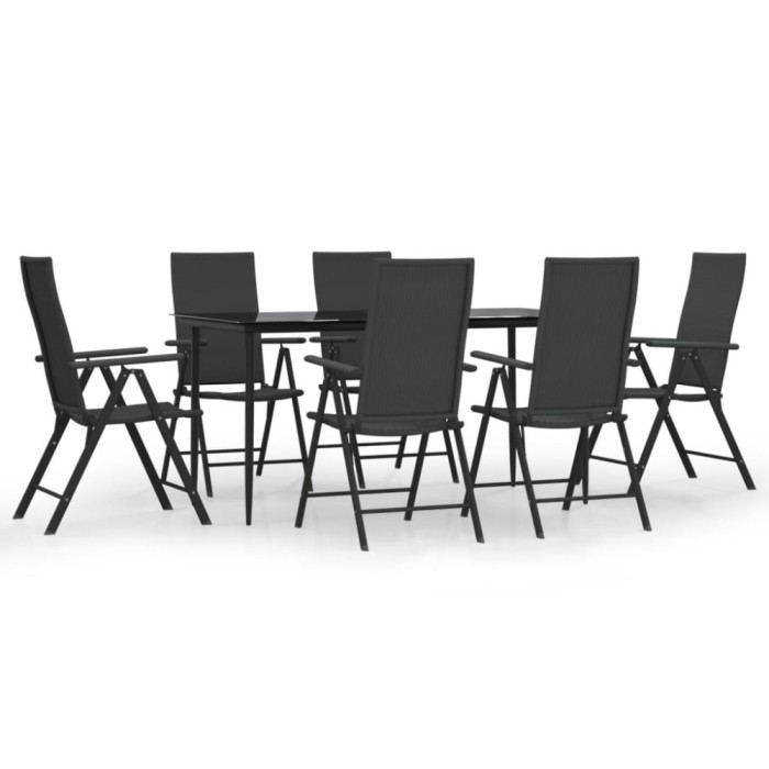 Set mobilier de gradina, 7 piese, negru, poliratan