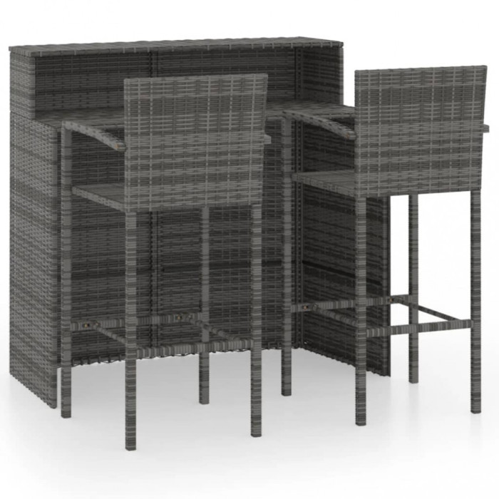 vidaXL Set mobilier de bar de grădină, 3 piese, gri
