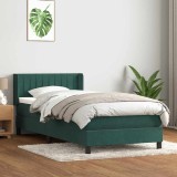 vidaXL Pat box spring cu saltea, verde &icirc;nchis, 90x210 cm, catifea 3318270