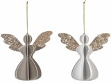 Set 2 ornamente brad Craciun Ingeri lemn sclipici multicolor cm 12 x 6 x 11 H