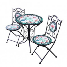 Set 2 scaune si masa din mozaic cu cadru de fier, pliabile, ceramica