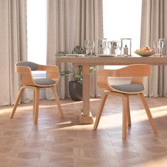 vidaXL Scaune de bucătărie, 2 buc., gri taupe, lemn curbat și textil