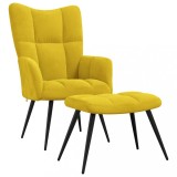 VidaXL Scaun de relaxare cu taburet, galben muștar, catifea