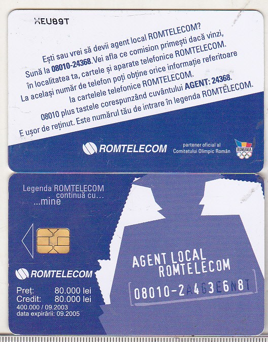 bnk card Cartela telefonica 2003 - Agent local Romtelecom - RO-ROM-0211