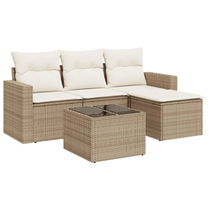 Set canapele de gradina cu perne, 5 piese, bej, poliratan