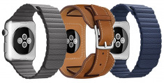 Set 2+1 Gratis, Curele Apple Watch iUni 38 mm Piele Cuff Maro, Dark Gray Leather Loop, Midnight Blue Leather Loop foto