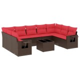 Cumpara ieftin Set canapele de gradina cu 10 piese si perne, poliratan maro