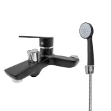 Baterie cada cu para de dus Flow, monocomanda, negru/crom, zinc