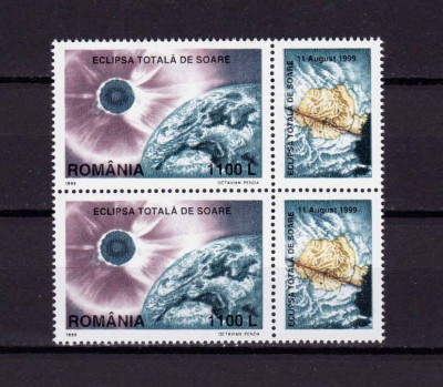 RO 1999 , LP 1487a ,&amp;quot;Eclipsa de soare&amp;quot; ,serie+vinieta pereche ( V sau H ! ),MNH foto