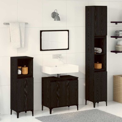 vidaXL Set de mobilier pentru baie cu ușă 3 pcs Negru 30 x 30 x 180 cm 3333089 foto