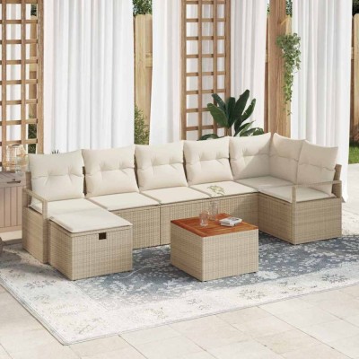 vidaXL Set de canapele pentru grădină cu pernă 8 pcs Bej Rattan poli 3359547 foto