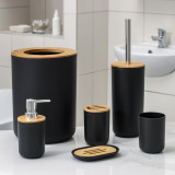 Set Elegant pentru baie format din 6 piese, ABS + lemn, culoare negru/maro FAVLine Selection, Oem