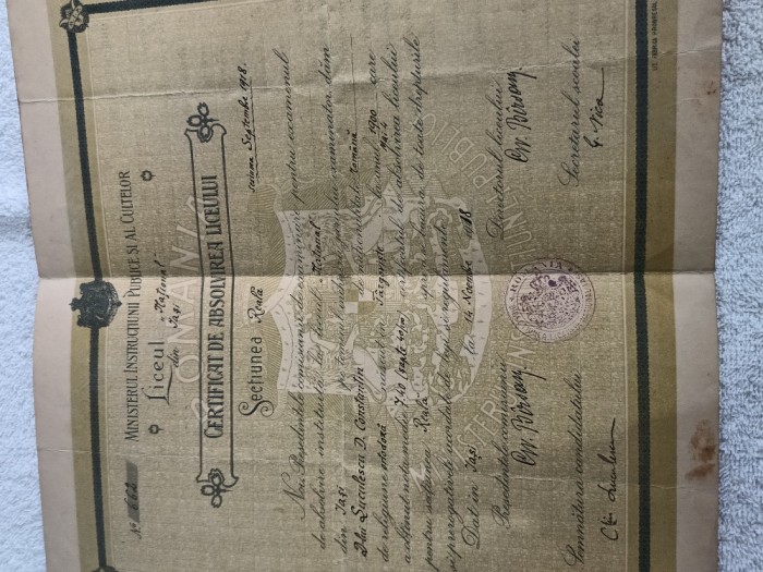 brevet Certificat de absolvire liceu.Regatul Romaniei