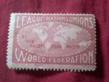 Timbru - Vigneta 1932 - League Nations Unions - World Federation - Si Vis Pacem Para Pacem - planiglob , sarniera