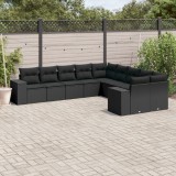 vidaXL Set canapele de grădină cu perne, 10 piese, negru, poliratan 3255442