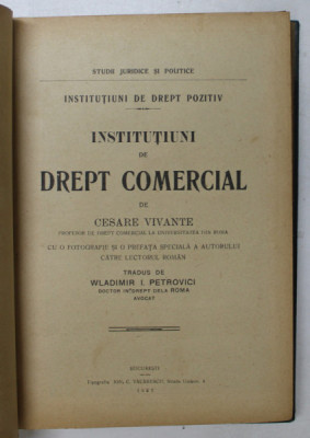 INSTITUTIUNI DE DREPT COMERCIAL de CESARE VIVANTI , 1927 foto