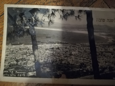 1946 Carte Postala HAIFA panorama Israel timbre PALESTINA iudaica circulata Buc foto