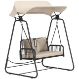 Outsunny Hollywoodschaukel din ratan pentru 2 persoane, cu acoperiș reglabil, perne, cu o capacitate de &icirc;ncărcare de p&acirc;nă la 240 kg, 149 x 121 x 180 c
